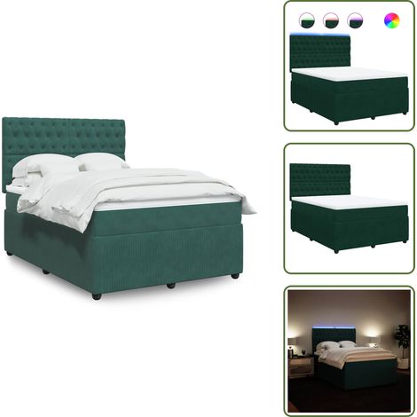 Testiera regolabile - vidaXL Giroletto a Molle con Materasso Verde Scuro 140x200 cm Velluto - Letto con materasso