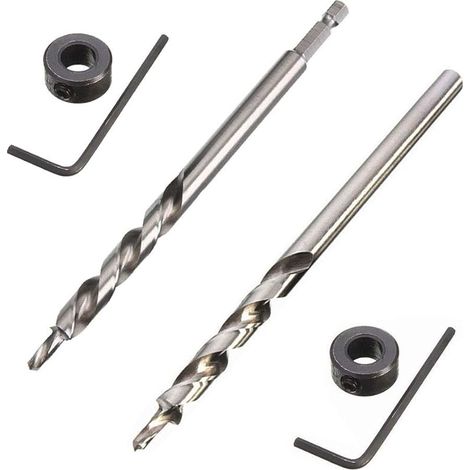 2 Pcs 9.5mm Foret de Trou de Poche 6.35mm Tige Hexagonale et Tige Ronde Foret Fraise Meche Etage pour Gabarit de Perçage Guide Percage (1/5)