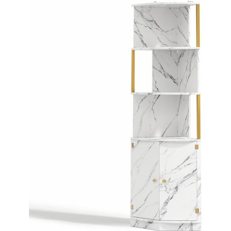 Hoher Eckschrank mit LED und Steckdosen, weißer MDF-Schrank 38 x 38 x 180 cm (1/5)