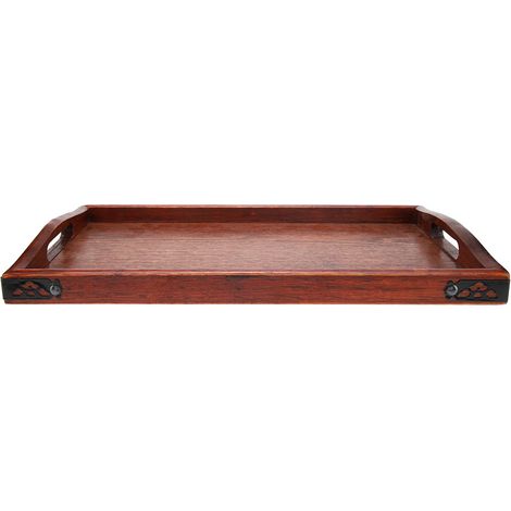 Plateau en Bois Plateau de Table Basse Plateau Ottoman Marron foncé Plateau de Service en Bois Polyvalent pour Service à thé Fruits Bonbons Nourriture Accueil Hôtel Plateau de Service décoratif (S) (1/5)