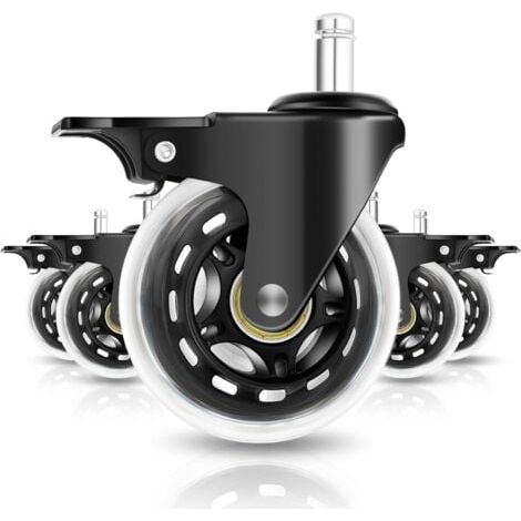 Set mit 5 75 mm Einzelrollen Bürostuhl mit Bremse 11 mm x 22 mm, Lenkrollen, leise & sanft gleitend, Rollen für Teppiche, Fliesen, Parkett (1/5)