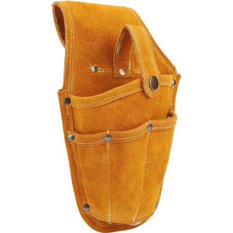 Sac à outils d'électricien, sac de rangement portable et polyvalent en cuir de vachette jaune (1/5)