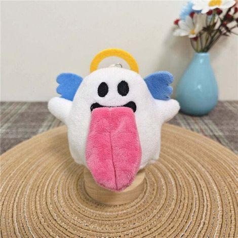 Porte-clés fantôme en peluche douce dessin animé ange diable œuf argent suspendu blanc (1/4)