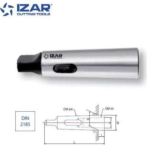 Douille de réduction conique CM2 à CM1 – Acier rapide HSS – Longueur 92 mm – Norme DIN 2185 – Pour machines à cône morse – Izar