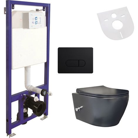 Belvit Spülrandloses Hänge-WC mit Bidet Armatur, Deckel, Vorwandelement und Betätigungsplatte Schwarz Belvit Spülrandloses Hänge-WC mit Armatur, Deckel, Vorwandelement und Betätigungsplatte Schwarz Ma (1/5)