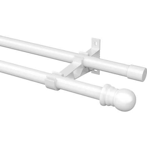 Tringle à Rideau Double - 1 Ensemble - Acier Inoxydable Blanc - Extensible 76-113cm Diamètre 2,54cm - Pour Salon et Chambre - Finition Peinte Cuite (1/5)
