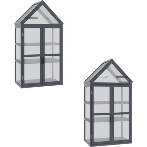 2er-Set frühbeet Mini Gewächshaus 3 Ebenen Treibhaus Pflanzenbeet mit aufklappbarem Dach Doppeltüren aus Holz Natur 70,5 x 42 x 132 cm