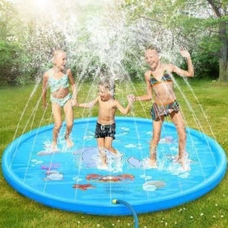 Tapis Enfant de Jet d'eau, 170cm Tapis de Pulvérisation d'eau Eau Piscine, PVC Durable Gonflable Jeux et Jouets de Plein Air D'été (1/4)