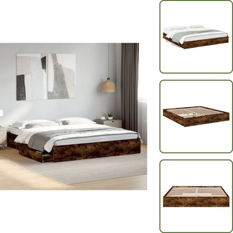Bettgestell mit Schubladen Räuchereiche 200x200cm Holzwerkstoff - Holzbettwäsche - Doppelbett - Bettsofa - Boxspringbett - Massivholzbette (1/5)
