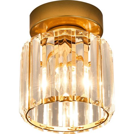 Plafonnier en Cristal LED Mini Lampe Lustre en Cristal, Lustre de Plafonnier Moderne, pour Salon Entrée Couloir Chambre Cuisine Lampes 3 Couleurs(Or Rond) (1/5)