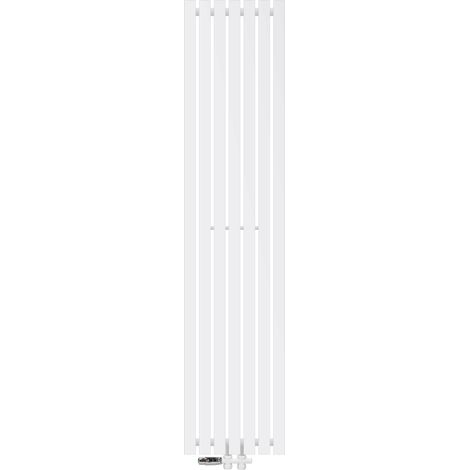 ECD Germany Design Paneelheizkörper Stella Mittelanschluss 370 x 1600 mm Weiß mit Anschlussgarnitur inkl. Thermostat Durchgang Boden, Flach Einlagig Vertikal, Heizkörper Badheizkörper Bad Heizung