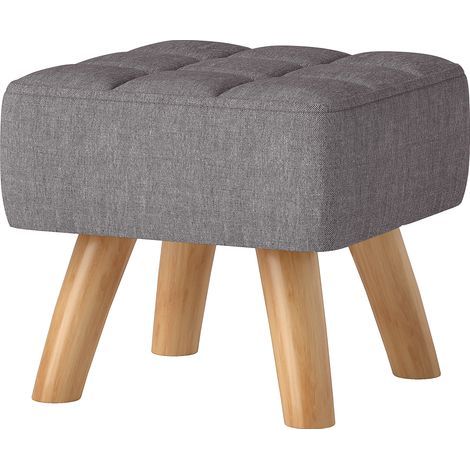 Repose-pieds, assise rembourrée en tissu, pieds en bois, 27 x 27 x 26 cm, gris (1/5)