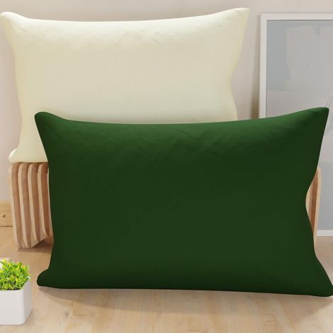Lot de 2 Taies d'oreiller de Lit 70x50 cm, Housses de Coussin Unies Double Face Vert Olive Crème, Taie Oreiller 100% Microfibre Hypoallergénique