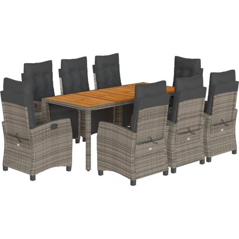 Maison Exclusive - 9-tlg. Garten-Essgruppe mit Kissen Grau Poly R