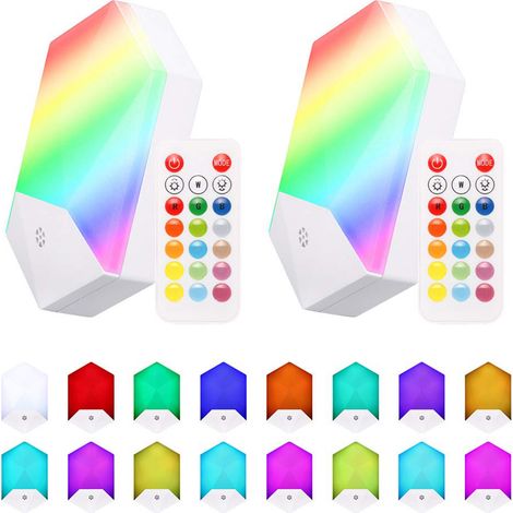 Lámpara nocturna LED RGB con 16 colores, control remoto, brillo ajustable y función de memoria, 2 unidades (blancas) (1/5)