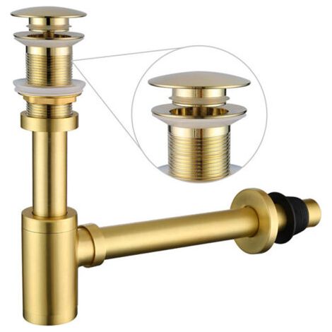 Horizontaler Edelstahl-Wandsiphon – Geeignet für Waschbecken, Spülbecken, Aufsatzwaschbecken usw. – 1 Stück, Gold, ohne Überlauf (1/4)
