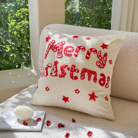 Housses de coussin de Noël, taies d'oreiller, décoration de Noël pour la maison, 45 x 45 cm, housse de coussin décorative pour canapé (Joyeux Noël) (1/5)