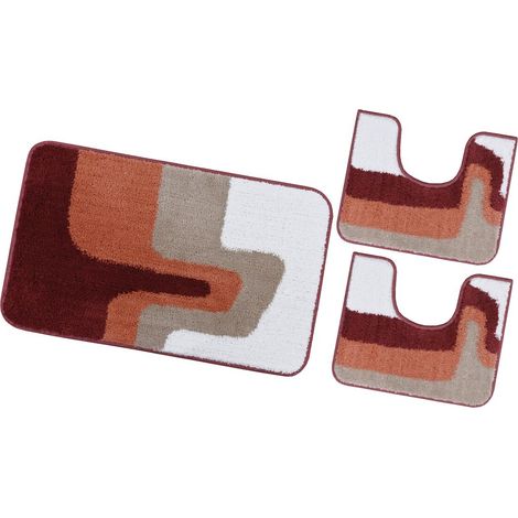 Tappeto Bagno Scendiletto Pelo Raso Morbido Assorbente Antiscivolo Lavabile Set 3 Pezzi - Terra