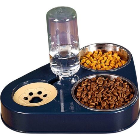 Gamelle double en acier inoxydable pour chien/chat, bleu océan - Dimensions : 24.5x24.5x29.5 cm (1/5)