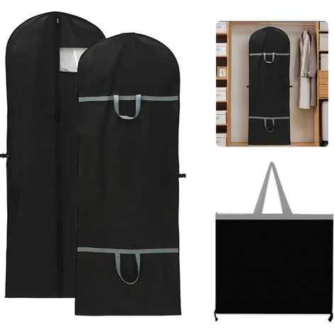 Lot de 2 sacs à vêtements longs et respirants - 180 cm x 60 cm - Pliable - Avec fermeture éclair - Pour costumes, robes, manteaux, vestons, chemises, robes de soirée, sac de costume (1/5)