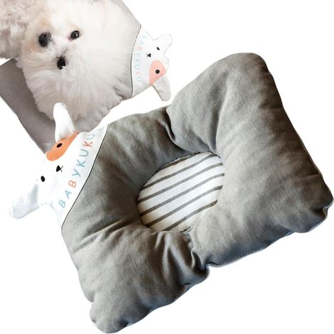1 - Coussin pour chien - Oreiller apaisant - Design carré respirant - Coton doux pour sommeil relaxant - Chiot et chaton - Bleu, rose, gris - 25x18cm (1/5)