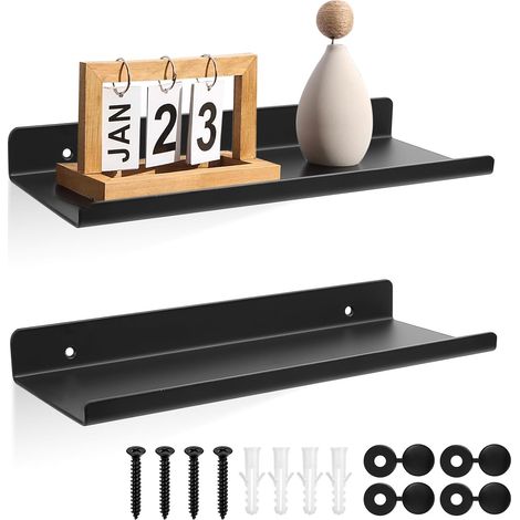 2 Pcs Petites Etagere Murale Noire, Petite Étagère Murale Etagere Noir, Tablette Étagère Flottante Murales Suspendue pour Salle de Bain Chambre à Couche Cuisine Bureau, 30 x 12 x 3,5 cm (1/5)