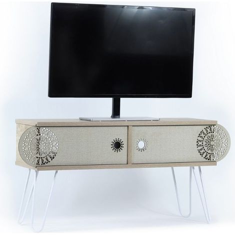 Mobile Porta TV 106x48h piedi in metallo e colore rovere - Ilia (1/5)