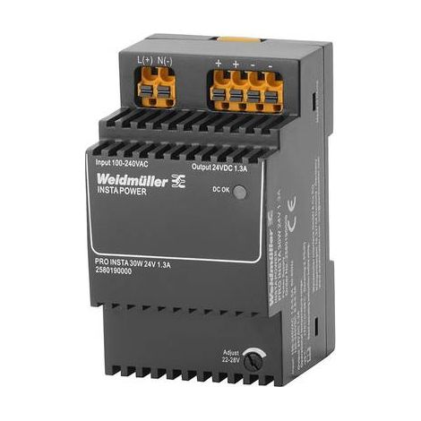 Weidmüller PRO INSTA 30W 24V 1.3A Fuente de alimentación, Fuente de alimentación conmutada, 24 V, 2580190000