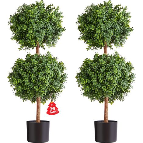 VEVOR Boule Buis Topiaire Artificiel Exterieur, Lot de 2 Fausses Plantes 914 mm, Arbre Artificiel Aspect Realiste pour Decoration Exterieur Interieur, Porche, Terrasse, Jardin, Balcon, Arriere-cour (1/5)