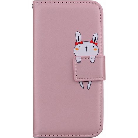 Funda tipo cartera para Motorola Moto E20/E30/E40, conejito, rosa. (1/5)