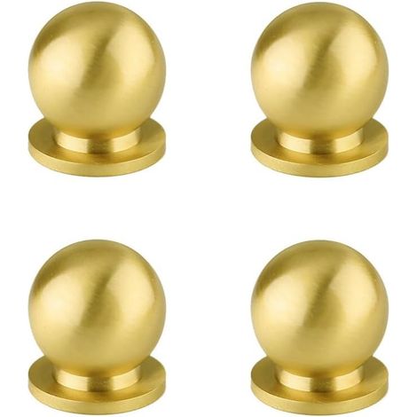 Sollbry Set mit 4 runden Schrank- und Schubladenknöpfen aus antikem massivem Messing mit kleinem Griff, modern und minimalistisch (Gold) (1/5)
