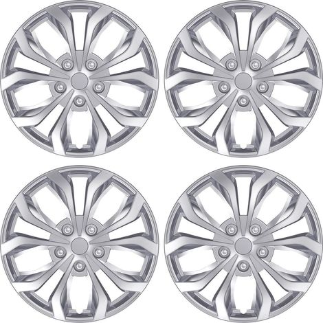 4er-Pack Universal Radkappen 14 Zoll Silber ABS+PC mit Metall-Sicherungsringen (1/5)