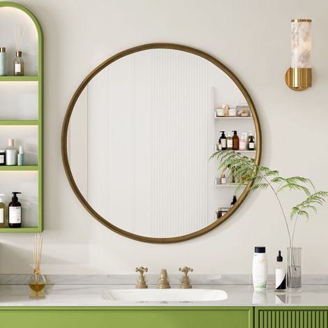 Specchio da parete rotondo 80x80 cm - cornice in metallo, ideale per il bagno, il soggiorno o la camera da letto - bronzo