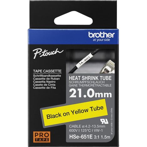 Etichettatrice per Gaine Termoretraibile Brother HSE651E con Rullo di Etichettatura in Colore Giallo e Nero, 21 metri (1/3)