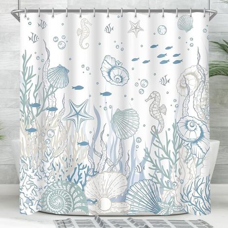 Beschwerter Duschvorhang mit Saum, wasserdicht, waschbar, Polyester, mit 12 Ösen und Duschvorhangringen, für Badezimmer und Badewanne - Crezuo