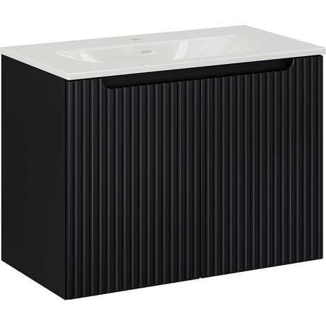 Waschtisch 80cm, in schwarz, gerillte Front, NEWPORT-56-BLACK (1/5)
