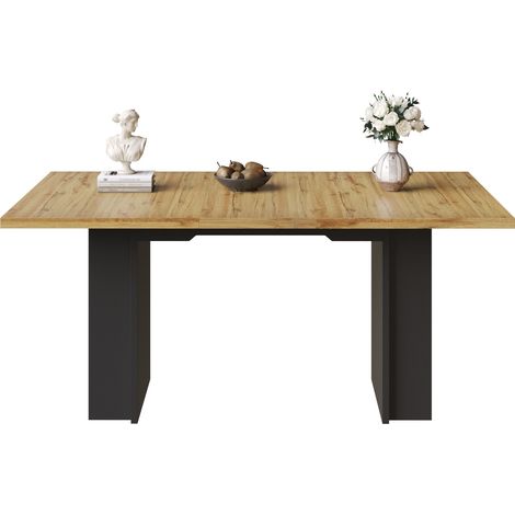 CAIziTable à manger télescopique (120-160×80cm), table avec étagères, table de cuisine, table extensible, extensible de 120 à 160 cm à l’aide de plateaux d’extension internes, pour cuisine et salon, c (1/5)