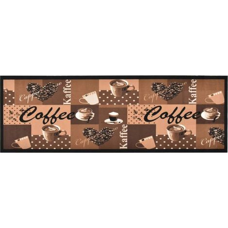 Tapis de cuisine lavable Tapis de salon Tapis d'entrée Marron café 60x180 cm 27038 (1/5)