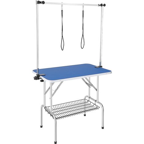 VEVOR Mesa Plegable de Aseo para Mascotas 914,4x609,6 mm Mesa de Aseo para Perros Carga de 149,7 kg Mesa de Peluquería para Perros de Acero inoxidable con 2 Pinzas 2 Cuerdas Cesta de Almacenamiento