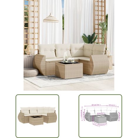 The Living Store 5-tlg. Garten-Sofagarnitur mit Kissen Beige Poly Rattan - Gartenmöbel Set - Outdoor Möbel - Rattan Gartenset - Lounge Set - Esstisch Set (1/3)