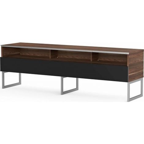 Meuble TV 3 niches 1 porte bois foncé et noir pieds métal Genova 160cm (1/5)