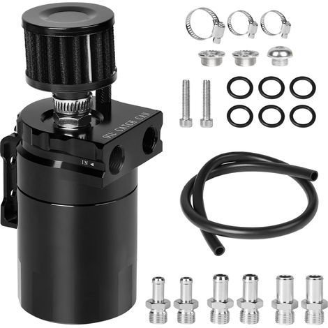 Oil Catch Can Auto 300ml, Oil Breather for Variety, Black Aluminum Car Tank, Engine Oil Recuperator with Air Filter (1/5)