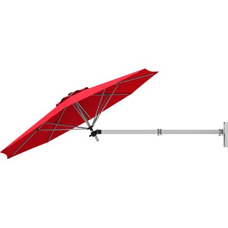 Parasol Mural en Aluminium Ø 250 CM, Parasol en Porte-à-Faux de Balcon avec Mât Réglable,Rouge, (1/4)