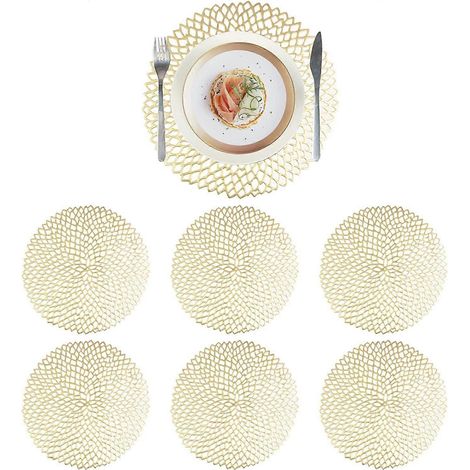Set de table rond ajouré, lot de 6 sets de table, en PVC lavable et antidérapant, 38 cm de diamètre, pour restaurant, salle à manger, cuisine (A) (1/5)