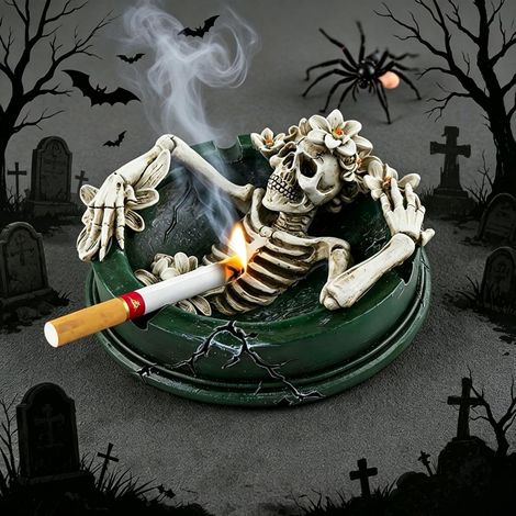 Cendrier en résine en forme de tête de mort - Cendrier amusant et romantique - Décoration d'Halloween pour la maison, le bureau, la voiture (B) (1/5)