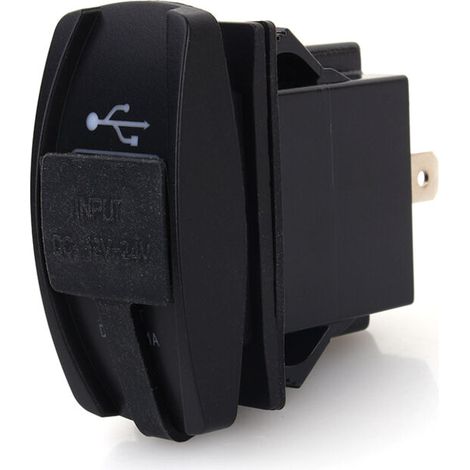 Cargador de coche USB doble con cubierta protectora: robusto, compacto y práctico para los conductores.