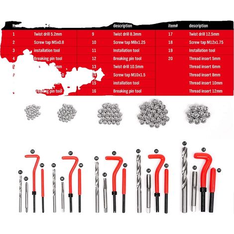 Gewindereparaturwerkzeuge, 131-teiliges Set, benutzerfreundliches Kit, 131Pcs (1/5)