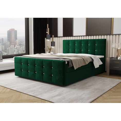 Lit Boxspring - Vert Bouteille - 180x200 Cm - Lit Confortable - Design Moderne - Matelas À Ressorts Bonnell (1/5)