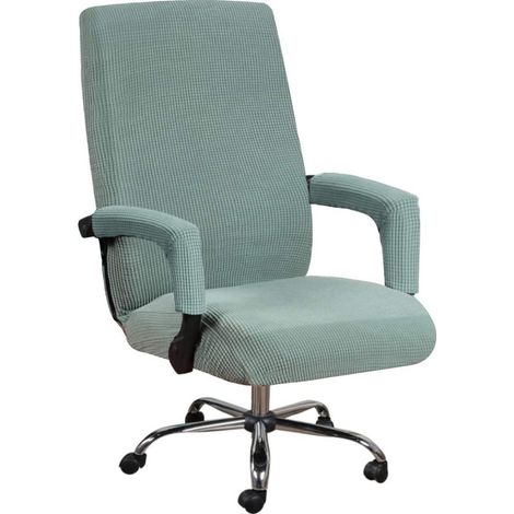 Housse de chaise rotative, housse de chaise extensible en tissu élastique amovible avec housse d'accoudoir 2 pièces, protection de housse de chaise pour chaise de bureau--XL,couleur vert pois (1/4)