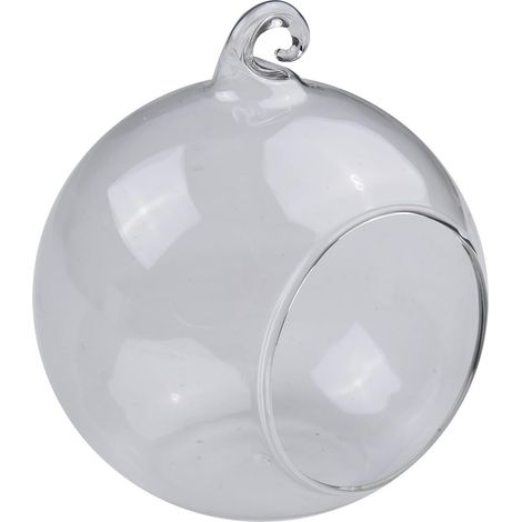 Vase boule suspendu en verre, terrarium borosilicate transparent avec ouverture et fond plat, idéal (1/4)